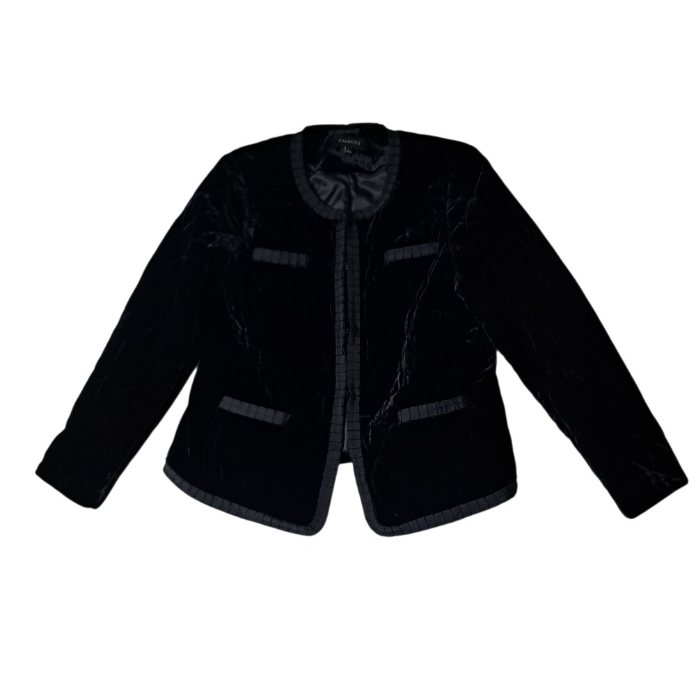 Talbots Quilted Velvet Jacket Womens Large Black Old Money Holiday Party Evening